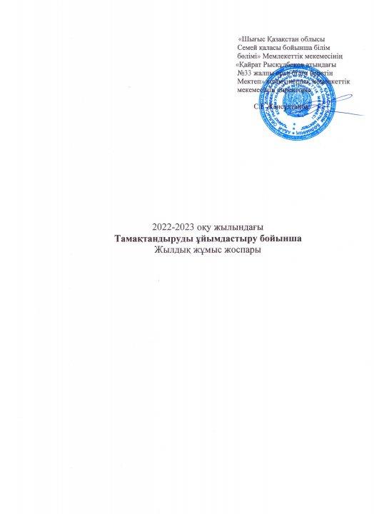 2022-2023 оқу жылындағы Тамақтандыруды ұйымдастыру бойынша Жылдық жұмыс жоспары
